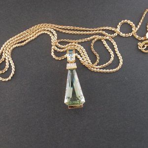 Green Amethyst w/Blue Topaz & Diamond Pendant